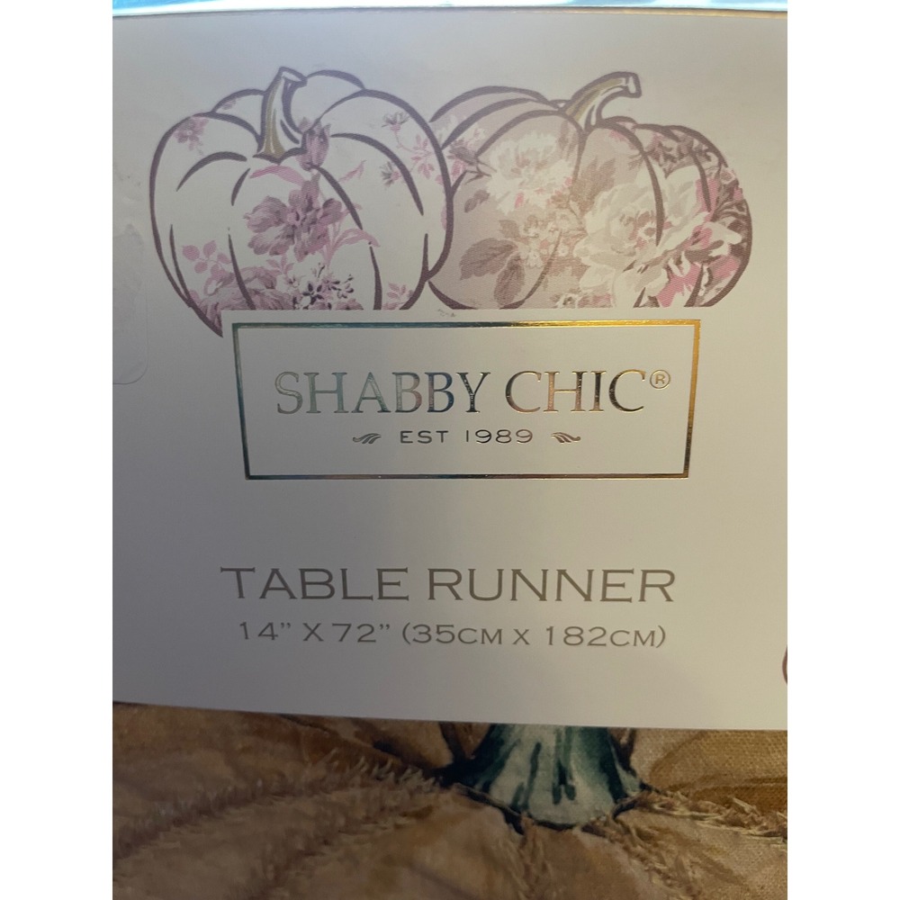 Shabby Chic Table‎ Runner 14" x 72" Beige Blue Pumpkin Fall Harvest Decor - Picture 8 of 9